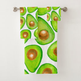 Avocado schneidet Aquarellfarben Badhandtuch Set