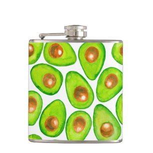 Avocado schneidet Aquarellfarben Flachmann
