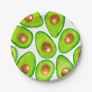 Avocado schneidet Aquarellfarben Pappteller
