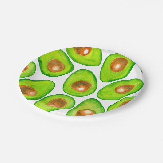 Avocado schneidet Aquarellfarben Pappteller (Schrägansicht)