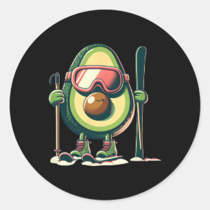 Avocado-Skifahrer mit Schutzbrille Skistöcke Schne Runder Aufkleber