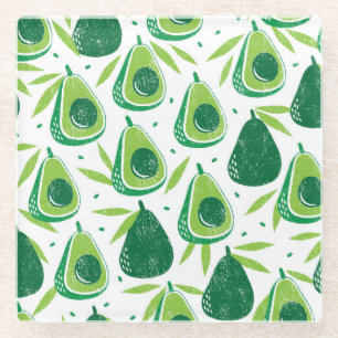 Avocado, texturierter Stempel, nahtloses Muster. Glasuntersetzer