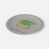 Avocado Toast Hipster Brille graue Haare Pappteller (Schrägansicht)