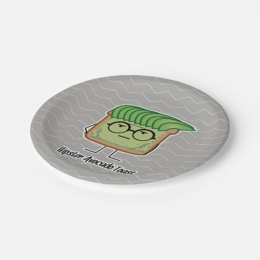 Avocado Toast Hipster Brille graue Haare Pappteller (Schrägansicht)