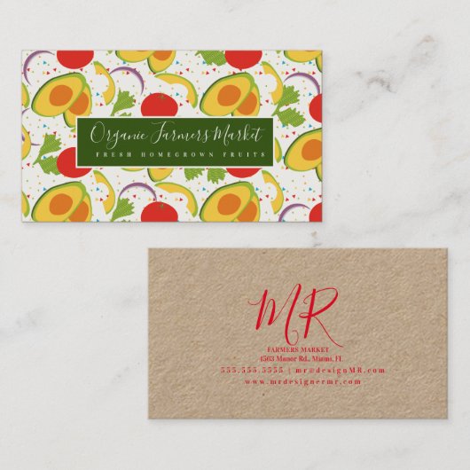 Avocado Tomato Salad Greenery Muster Visitenkarte (Vorne/Hinten)