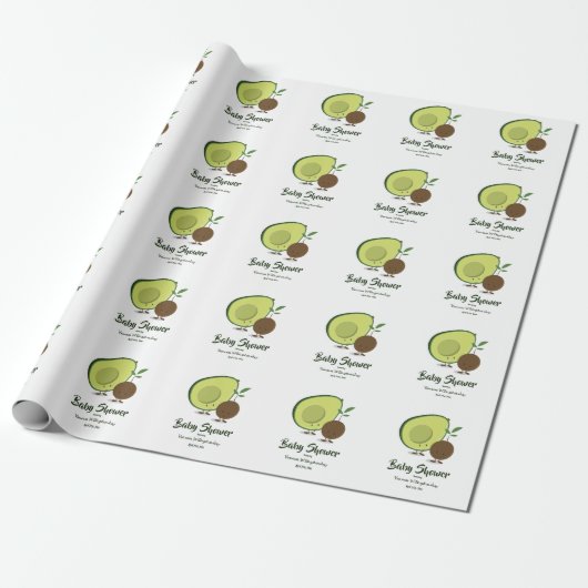 Avocado und Pit Cartoon Babydusche Geschenkpapier (Ungerollt)