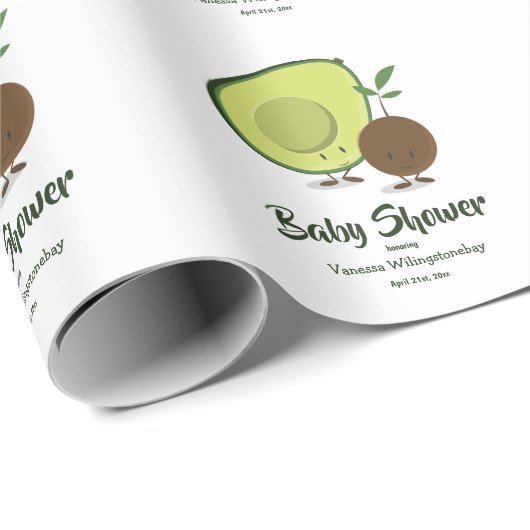 Avocado und Pit Cartoon Babydusche Geschenkpapier (Rolleneckpunkt)
