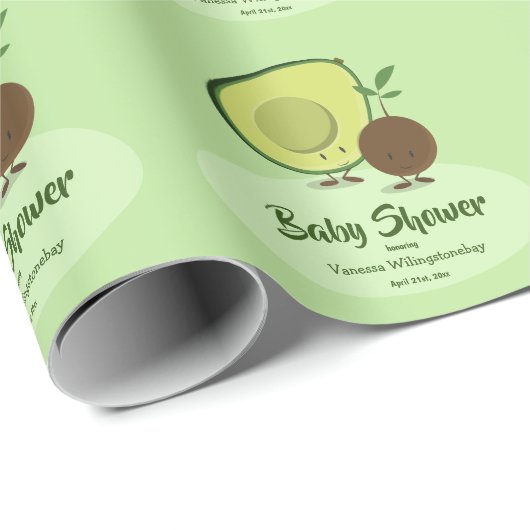 Avocado und Pit Cartoon Character Baby Shooter Geschenkpapier (Rolleneckpunkt)