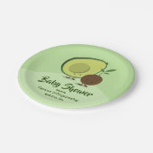 Avocado und Pit Cartoon Character Baby Shooter Pappteller (Schrägansicht)