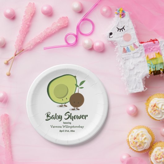 Avocado und Pit Cartoon Green White Baby Dusche Pappteller (Party)