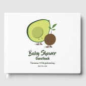 Avocado und Pit Cartoon White Green Baby Dusche Gästebuch (Vorderseite)