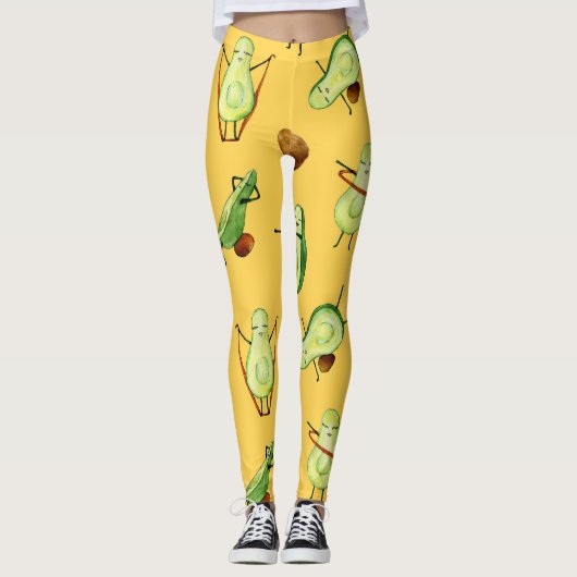 Avocado Workout: Fun Watercolor Muster Leggings (Vorderseite)