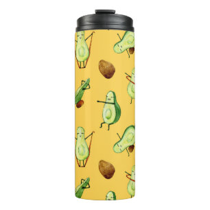 Avocado Workout: Fun Watercolor Muster Thermosbecher