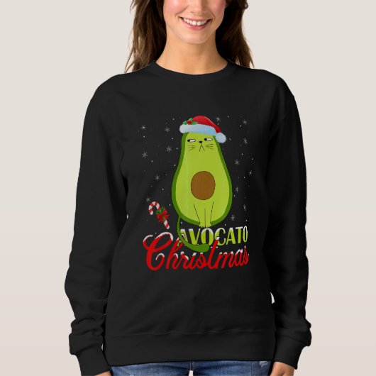Avocado  Xmas Lights Santa Avocado Cat Christmas Sweatshirt (Vorderseite)