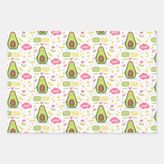 Avocado Yoga Wrapping Paper Set 3 Geschenkpapier Set (Vorderseite)