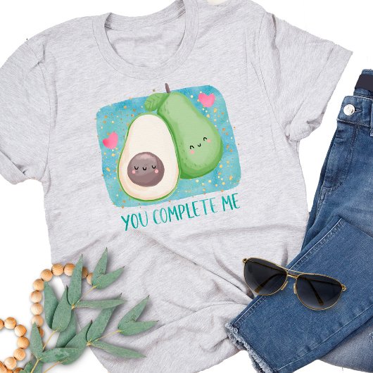 Avocado You Complete Me Liebe Kawaii Watercolor T-Shirt