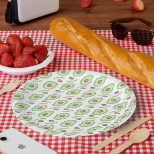 Avocadokerne Scheiben Obst Handgezeichnetes Muster Pappteller