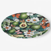 Avocados und Schmetterlinge Grüne Blüte Pappteller (Schrägansicht)