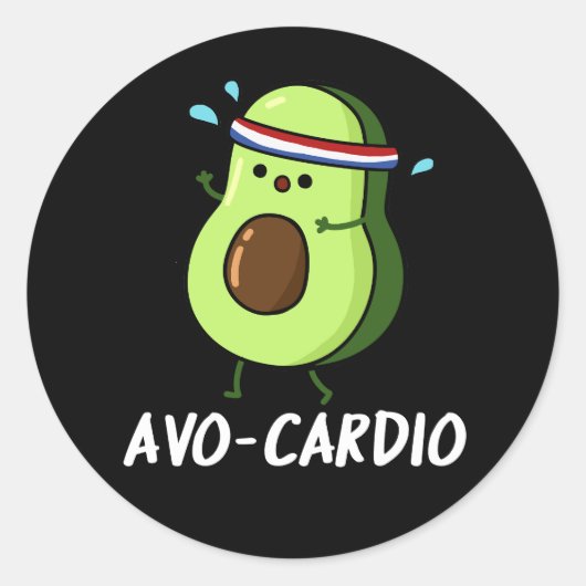 Avocardio Funny Excercise Avocado Pun Dark BG Runder Aufkleber (Vorderseite)