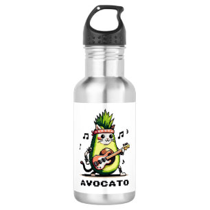 Avocato - Funny Pixel Art Avocado Cat Playing Bass Edelstahlflasche