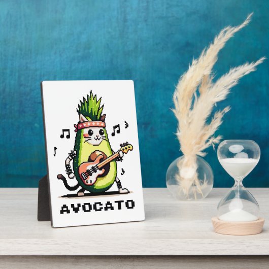 Avocato - Funny Pixel Art Avocado Cat Playing Bass Fotoplatte (Seite)