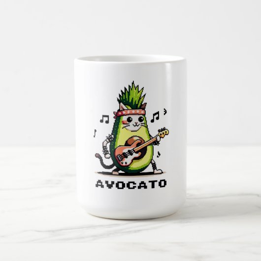 Avocato - Funny Pixel Art Avocado Cat Playing Bass Kaffeetasse (Mittel)