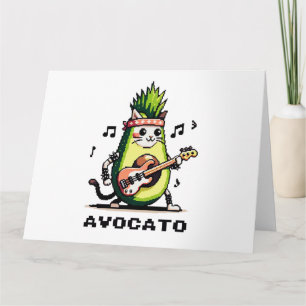 Avocato - Funny Pixel Art Avocado Cat Playing Bass Karte