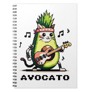 Avocato - Funny Pixel Art Avocado Cat Playing Bass Notizblock