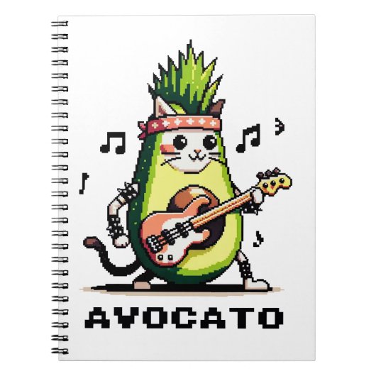 Avocato - Funny Pixel Art Avocado Cat Playing Bass Notizblock (Vorderseite)