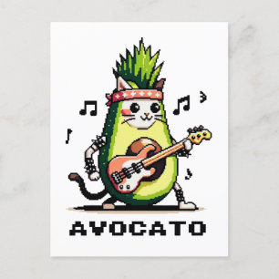 Avocato - Funny Pixel Art Avocado Cat Playing Bass Postkarte