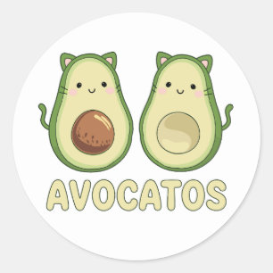 Avocatos Kawaii Cat & Avocado Runder Aufkleber