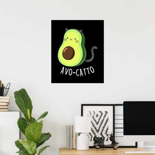 Avocatto Funny Avocado Cat Pun Dark BG Poster (Heimbüro)