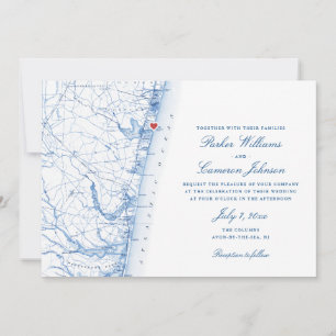 Avon-by-the-sea NJ Map Elegant Navy Blue Wedding Einladung