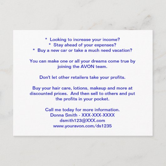 AVON Rekrutiting Post Card Postkarte (Vorderseite)
