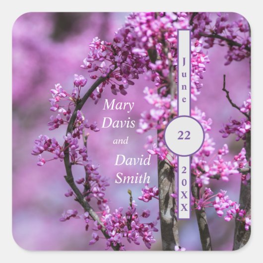 Avondale Redbud Art Wedding Quadratischer Aufkleber (Vorderseite)