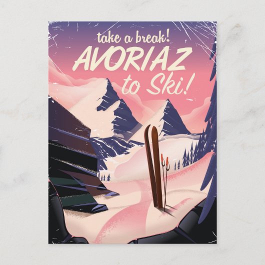 Avoriaz Frankreich Skifahrplakat Postkarte (Vorderseite)
