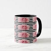 Avryl Fleur Pink Peony Schwarz-weiß Stripes Tasse (VorderseiteRechts)