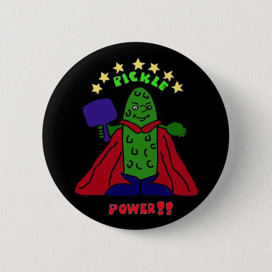 AW, Essiggurken-PowerSuperhero Pickleball Cartoon Button (Vorderseite)