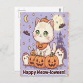 awaii Cat in Pumpkin Costume Halloween Card Postkarte (Vorne/Hinten)