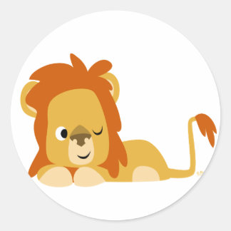 Awake Cartoon Lion Round Aufkleber