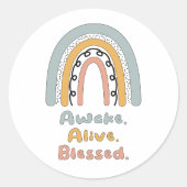 Awake, lebendig, gesegnet motivierend Boho-Regenbo Runder Aufkleber (Vorderseite)
