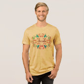 "Awake" Mandala Design in Aqua Coral Light Green Tri-Blend Shirt (Vorderseite voll)
