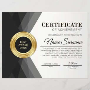 Award für das Schwarze und Gold-Zertifikat
