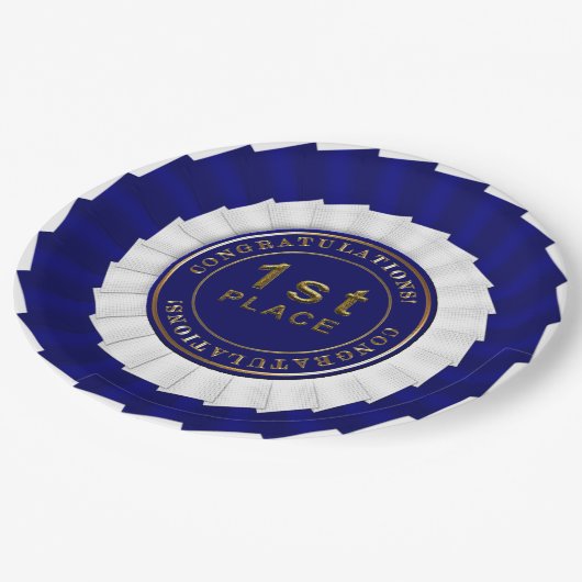 Award Ribbon, Blue-White-1. Platine Pappteller (Schrägansicht)