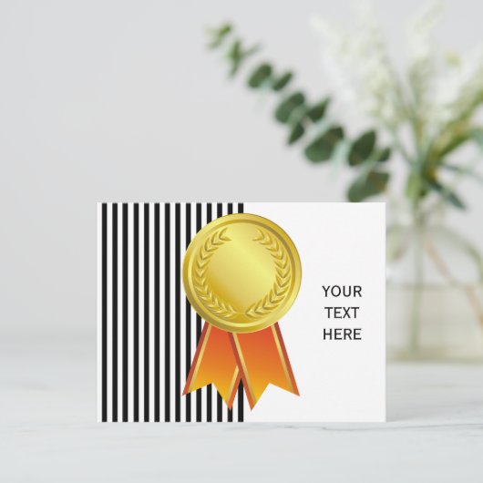 AWARD RIBBON Gold I + Ihr Backgr. & Text Postkarte (Stehend Vorderseite)