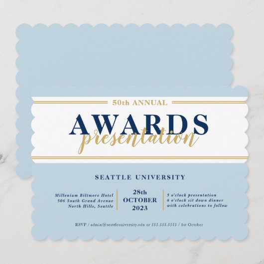 AWARDS DINNER Moderne Veranstaltung einfache marin Einladung (Vorne/Hinten)