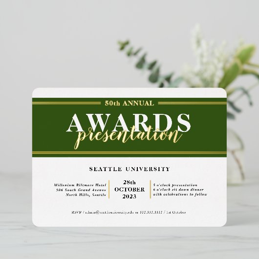 AWARDS DINNER Modernes Ereignis einfache dunkelgrü Folieneinladung (Stehend vorne)