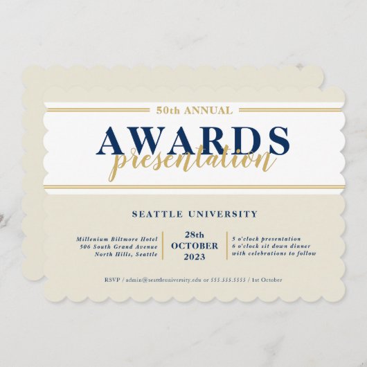 AWARDS DINNER Modernes Ereignis einfache Marine El Einladung (Vorne/Hinten)