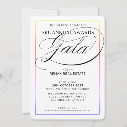 AWARDS GALA DINNER Modernes Business Regenbogen sc Einladung (Vorderseite)