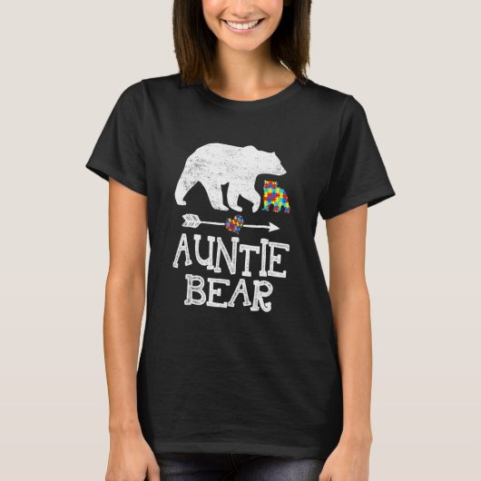 Awareness Auntie Bären Puzzle Piece Unterstützung T-Shirt (Vorderseite)